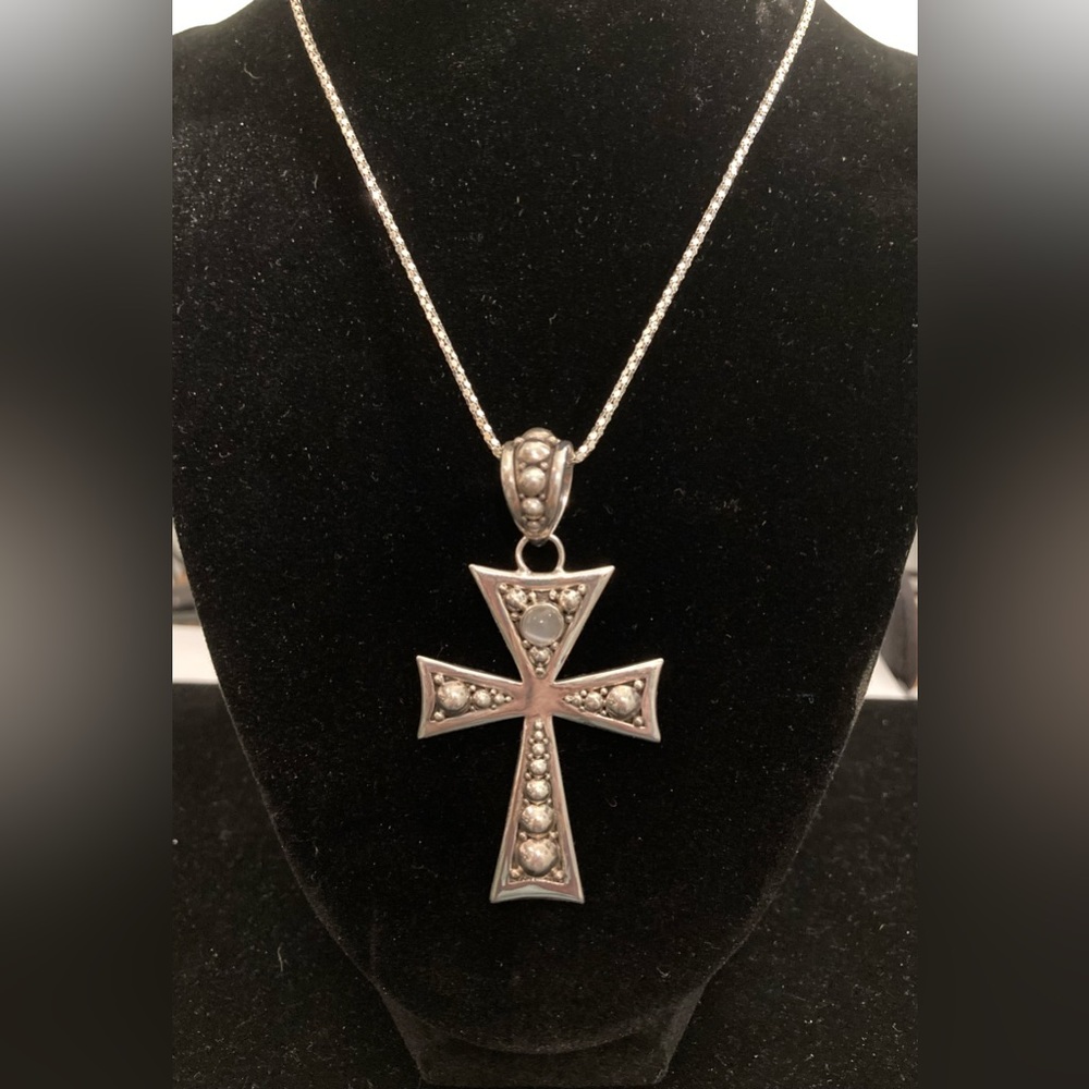 Sterling Silver Moonstone Cross Necklace - Picture 2 of 6